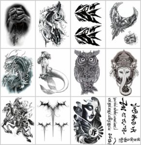 owl carp mermaid large 8.25" half-sleeve arm tattoo Quantity: (Our warehouse staffs will randomly choose assorted designs shown on the pictures)