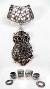 owl pendant slider scarf rings set Jewelry findings for DIY scarves with jewelry / necklace scarf accessory