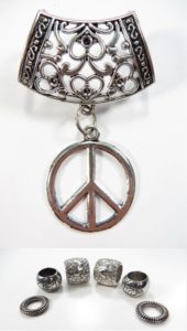 peace sign pendant slider scarf rings set Jewelry findings for DIY scarves with jewelry / necklace scarf accessory
