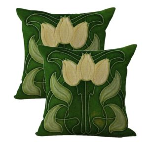 set of 2 Art Nouveau tile flower cushion cover
