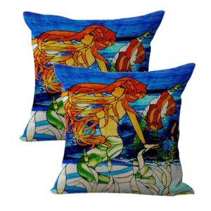 set of 2 stained glass mermaid fish coastal cushion cover