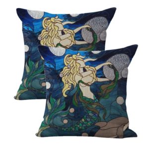 Set of 2 stained glass mermaid cushion cover