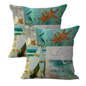 set of 2 turtle seagull starfish seaside nautical cushion cover