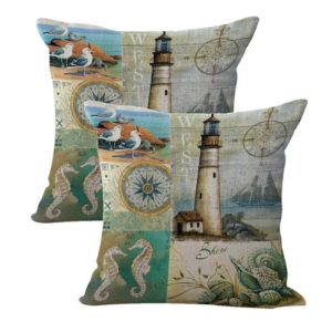 set of 2 compass lighthouse seagull seaside nautical cushion cover
