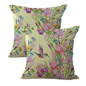 set of 2 hummingbird flower cushion cover