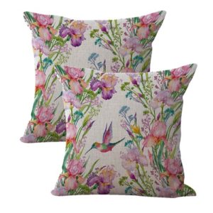 set of 2 hummingbird flower cushion cover