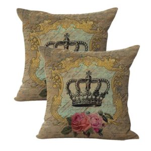 set of 2 shabby chic crown rose cushion cover