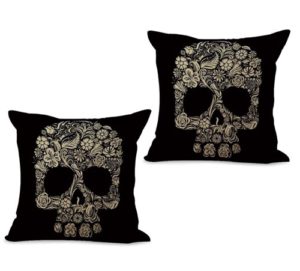 set of 2 sugar skull Dia de Los Muertos cushion cover