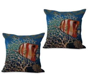 set of 2 marine nautical ocean sea life fish cushion cover
