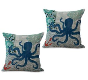 set of 2 marine nautical ocean animal octopus cushion cover