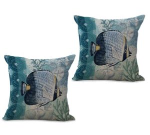 set of 2 marine nautical ocean animal fish cushion cover