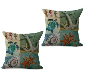 set of 2 sealife marine nautical turtle anchor cushion cover