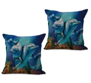 set of 2 sealife marine nautical dolphin ocean animal cushion cover