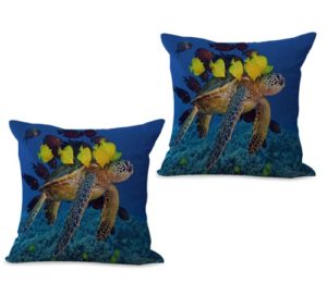 set of 2 sealife marine nautical turtle ocean animal cushion cover