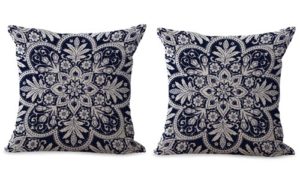 set of 2 Chinese porcelain mandala unity harmony cushion cover