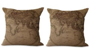 set of 2 vintage world map cushion cover