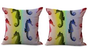 set of 2 seahorse marine fish ocean cushion cover