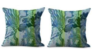 set of 2 marine nautical fish seaweed cushion cover
