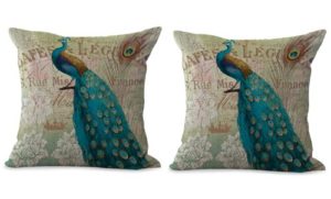 set of 2 peacock retro cushion cover
