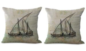 set of 2 ocean coastal sailor boat world map cushion cover