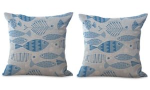 set of 2 sailing sea life school fishes cushion cover