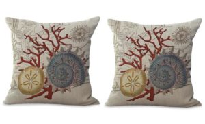 set of 2 sea cookie sand dollar coral reef seashell cushion cover