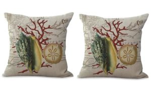 set of 2 sand dollar coral reef seashell cushion cover