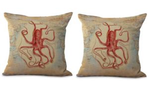 set of 2 ocean octopus sea life map cushion cover