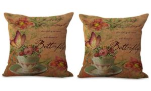 set of 2 butterfly floral retro cushion cover