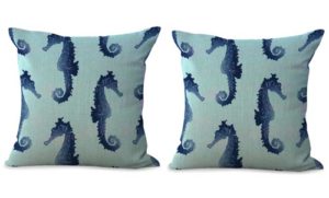 set of 2 seahorse marine fish ocean cushion cover