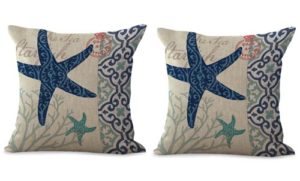 set of 2 costal seaside starfish sea stars cushion cover