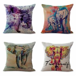 Set of 4 cushion covers lucky Indian elephant We will randomly choose various designs shown on the pictures. Pillow case only, insert is not included.