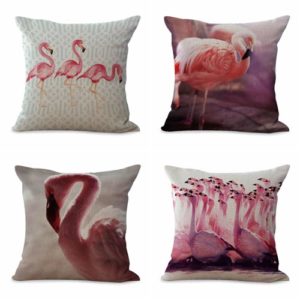 Set of 4 cushion covers flamingo bird animal We will randomly choose various designs shown on the pictures. Pillow case only, insert is not included.