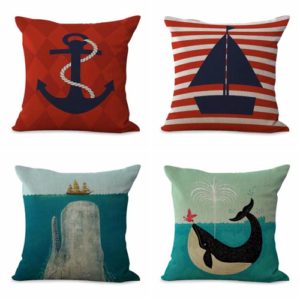Set of 4 cushion covers vintage ancient marine sea life fish We will randomly choose various designs shown on the pictures. Pillow case only, insert is not included.