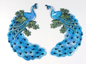 blue peacock pair cloth embroidered patches
