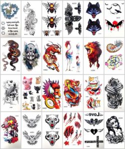 Mixed designs flower butterfly temporary tattoo Our warehouse staffs will randomly choose assorted designs. Sexy and cool designs such as butterfly, birds, koi carp fish, lion, wolf, tiger, sexy girl, bat, owl hawk, rose and gun, heart cross, lilly flower and more.
