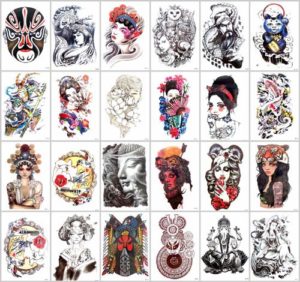 black totem Buhhda Ganesha large arm tattoo Our warehouse staffs will randomly choose assorted designs shown on the pictures. Sexy and cool designs such as black totem Buddha Guanyin Kuan Yin Geisha Halloween devil evil sugar skull owl and more.