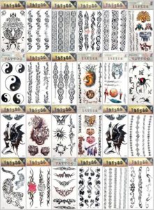 Halloween men tiger spider temporary tattoo Our warehouse staffs will randomly choose assorted designs shown on the pictures. Sexy and cool designs such as Halloween tiger yinyang snake scorpio spider tramp stamp wristband armband and more.