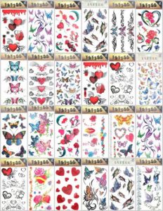 rose flower heart butterfly temporary tattoo Our warehouse staffs will randomly choose assorted designs shown on the pictures. Sexy and cool designs such as heart rose sun flower moon butterfly and more.