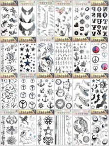 anchor star temporary tattoo Our warehouse staffs will randomly choose assorted designs shown on the pictures. Sexy and cool designs such as Halloween retro cross, anchors, stars, angel wings, bracelet wrist band, peace sign, bat, sun flower moon butterfly, heart rose, feather, alphabet letters, dolphin and more.