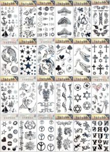 native feather star of David temporary tattoo Our warehouse staffs will randomly choose assorted designs shown on the pictures. Sexy and cool designs such as Halloween skull sleleton retro cross, peace sign, high heel, native feather, star of David, tramp stamp, love writing, angel wing, bohemian floral, tribal dolphin, heart rose sun flower moon butterfly and more.