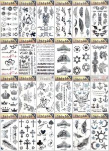 floral tribal dolphin temporary tattoo Our warehouse staffs will randomly choose assorted designs shown on the pictures. Sexy and cool designs such as Halloween skull sleleton retro cross, lover's tears, star of David, tramp stamp, love writing, angel wing, bohemian floral, tribal dolphin, heart rose sun flower moon butterfly and more.