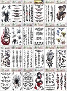 tribal wristband tiger temporary tattoo Our warehouse staffs will randomly choose assorted designs shown on the pictures. Sexy and cool designs such as men guy boys girls wrist band bracelet armband black totem Halloween Asian dragon spider snake cobra cat tiger gun koi carp fish wolf scorpio and more.