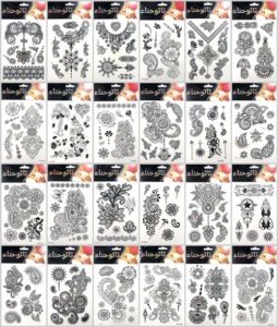 black lace boho temporary tattoo Our warehouse staffs will randomly choose assorted designs shown on the pictures. Some designs might be repeated. Sexy and cool designs such as bohemian floral, retro vintage paisley, and more.