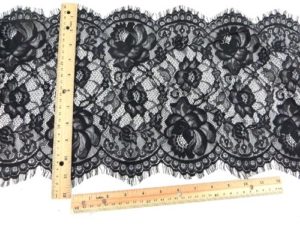 3 meters lace trim eyelash fabric vintage venice French Chantilly style black 29cm wide double eyelash edges, great for DIY sewing sexy lingeria, lace caps, skirt dress, bridal wedding dress, craft making