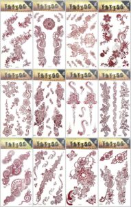 12 sheets brown lace boho temporary tattoo Quantity: 12 sheets (Our warehouse staffs will randomly choose assorted designs shown on the pictures) Sexy and cool designs such as brown lace boho and more.