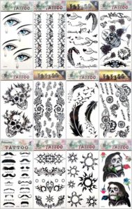 12 sheets sun rays tramp stamp temporary tattoo Quantity: 12 sheets (Our warehouse staffs will randomly choose assorted designs shown on the pictures) Sexy and cool designs such as feather bird love tearing eye sun rays tramp stamp and more.