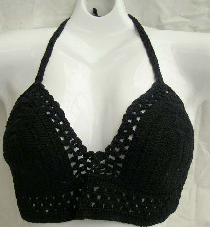 Wholesale fashion wear direct import black crochet top with swirl cup design