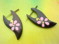 Pin Wooden Tribal Organic Earring With flower Paintings