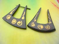painted tribal wood jewelry earring with stick closure